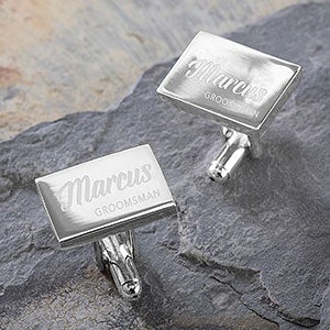 Modern Groomsman Personalized Silver Cufflinks - 21987