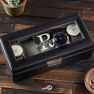 Name & Monogram Personalized Leather Watch Box