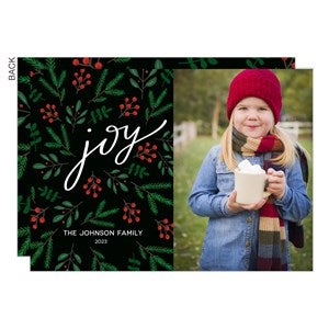 Joy Floral Holiday Photo Card - 22004