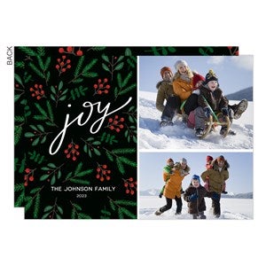 Joy Floral Holiday Photo Card-2 Photo-Premium - 22004-2-P