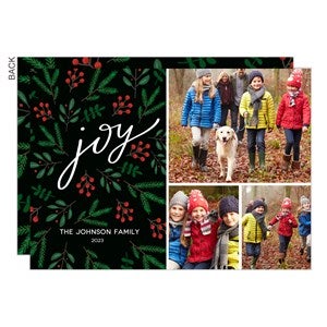 Joy Floral Holiday Photo Card-3 Photo-Premium - 22004-3-P