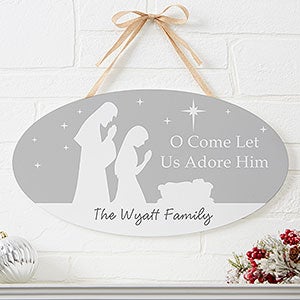 Let Us Adore Him Personalized Oval Wood Sign - 22083