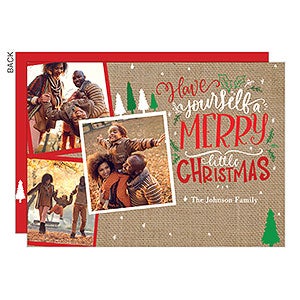 Christmas Burlap Holiday Card - 3 Photo-Premium - 22151-3-P