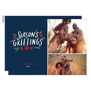 Seasons Greetings Floral Holiday Photo Card-2 Photo-Premium - 22202-2-P