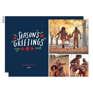Seasons Greetings Floral Holiday Photo Card-3 Photo-Premium - 22202-3-P