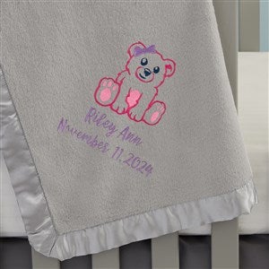 Teddy Bear Embroidered Grey Baby Blanket - 22316-G
