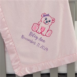 Teddy Bear Embroidered Pink Baby Blanket - 22316-P