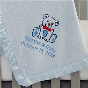 Teddy Bear Embroidered Blue Baby Blanket - 22316-B