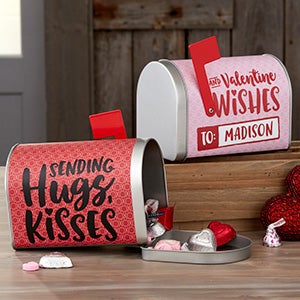 Hugs, Kisses & Valentine Personalized Valentines Day Treat Mailbox - 22371