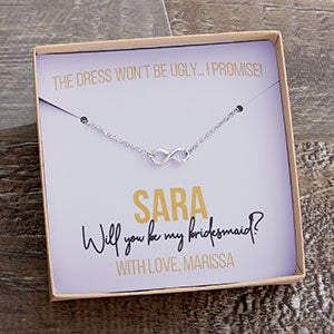 Bridesmaid Silver Infinity Necklace With Custom Display Card - 22424-SI