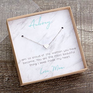 Silver Heart Necklace With Marble Message Display Card - 22426-SH