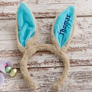Custom Embroidered Blue Easter Bunny Ears Headband - 22431-B