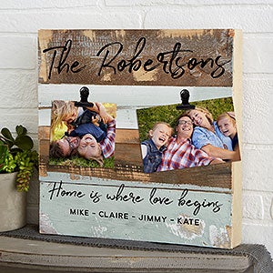 Family Photo Clip Frame 12x12 Blue Reclaimed Wood Sign - 22468-12x12-B