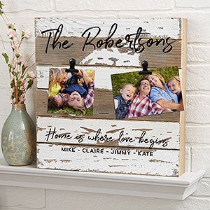 Family Photo Clip Frame 12x12 White Reclaimed Wood Sign - 22468-12x12-W
