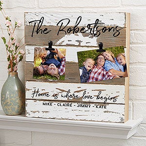 Family Photo Clip Frame 12x12 White Reclaimed Wood Sign - 22468-12x12-W