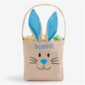 Bunny Face Personalized Blue Burlap Easter Treat Bag - 22576-B