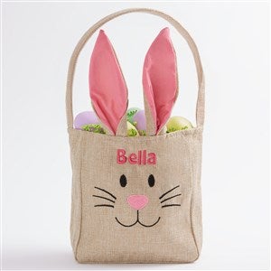 Bunny Face Personalized Pink Burlap Easter Treat Bag - 22576-P