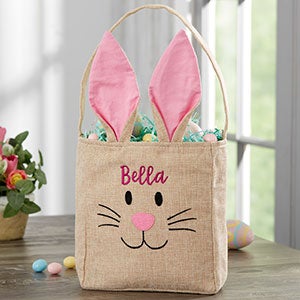 Bunny Face Personalized Pink Burlap Easter Treat Bag - 22576-P