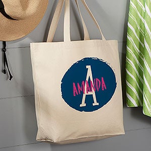 Initial & Name Small Canvas Beach Bag - 22625-L