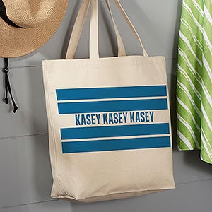 Classic Stripe Personalized Large Canvas Beach Bag - 22635-L