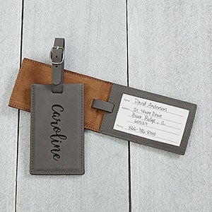 Personalized Leatherette Luggage Tag- Charcoal - 22657-G