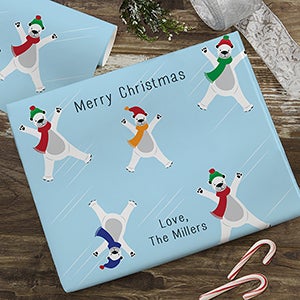 Skating Polar Bears Personalized Wrapping Paper Roll - 22667