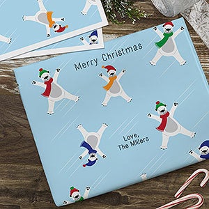 Skating Polar Bears Personalized Wrapping Paper Sheets - 22667-S