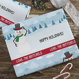 Holiday Snowman Personalized Wrapping Paper Roll - 18ft Roll - 22673-L