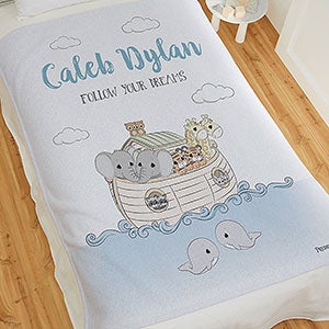 Precious Moments Noahs Ark Personalized Baby Boy 50x60 Sweatshirt Blanket - 22685-SW