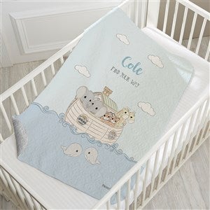 Precious Moments Noahs Ark Personalized Baby Boy 30x40 Quilted Blanket - 22685-QS