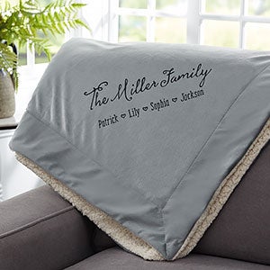 Family Love Embroidered 50x60 Grey Sherpa Blanket - 22709-GS