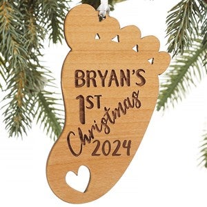 1st Christmas Baby Footprint Natural Wood Ornament - 22740-N