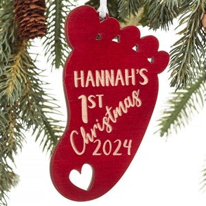 1st Christmas Baby Footprint Red Wood Ornament - 22740-R