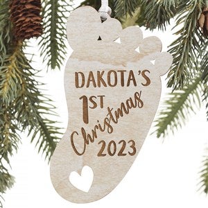 1st Christmas Baby Footprint Whitewash Wood Ornament - 22740-W