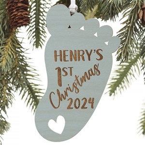 1st Christmas Baby Footprint Blue Wood Ornament - 22740-B