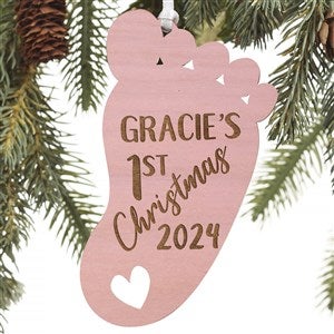 1st Christmas Baby Footprint Pink Wood Ornament - 22740-P