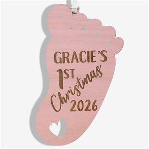 1st Christmas Baby Footprint Pink Wood Ornament - 22740-P