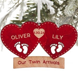 Twin Arrival Personalized Red Wood Christmas Ornament - 22742-R
