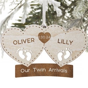 Twin Arrival Personalized Whitewash Wood Christmas Ornament - 22742-W