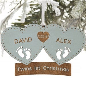 Twin Arrival Personalized Blue Wood Christmas Ornament - 22742-B