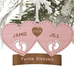 Twin Arrival Personalized Pink Wood Christmas Ornament - 22742-P