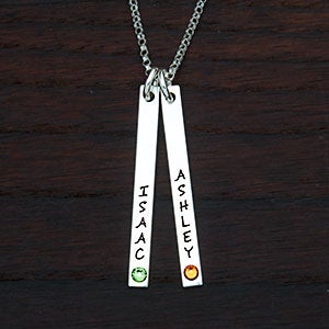 Personalized Stamped Name & Birthstone 2 Bars Necklace - 22784D-2