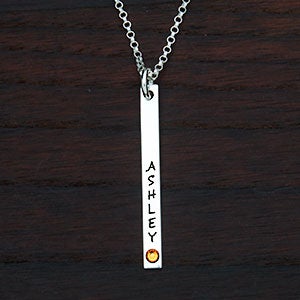 Personalized Stamped Name & Birthstone 1 Bar Necklace - 22784D-1