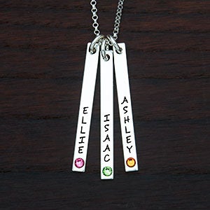 Personalized Stamped Name & Birthstone 3 Bars Necklace - 22784D-3