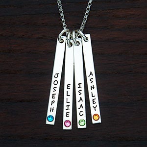 Personalized Stamped Name & Birthstone 4 Bars Necklace - 22784D-4