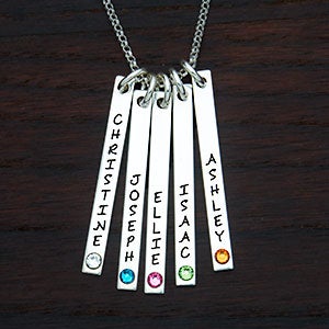 Personalized Stamped Name & Birthstone 5 Bars Necklace - 22784D-5