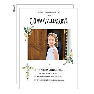 Communion Botanical Cross Photo Party Invitation - 22820