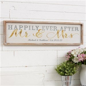 Happily Ever After Mr & Mrs Personalized Whitewashed Wood Wall Art - 22930-30x8