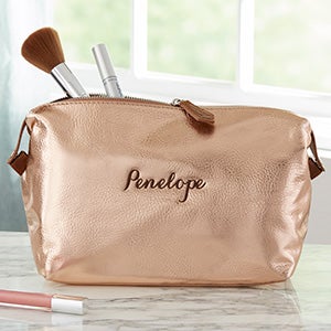 Personalized  Rose Gold Vegan Leather Cosmetic Bag - 22982-RG