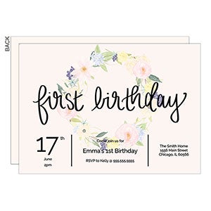 Floral Wreath 1st Birthday Party Invitation - 23134